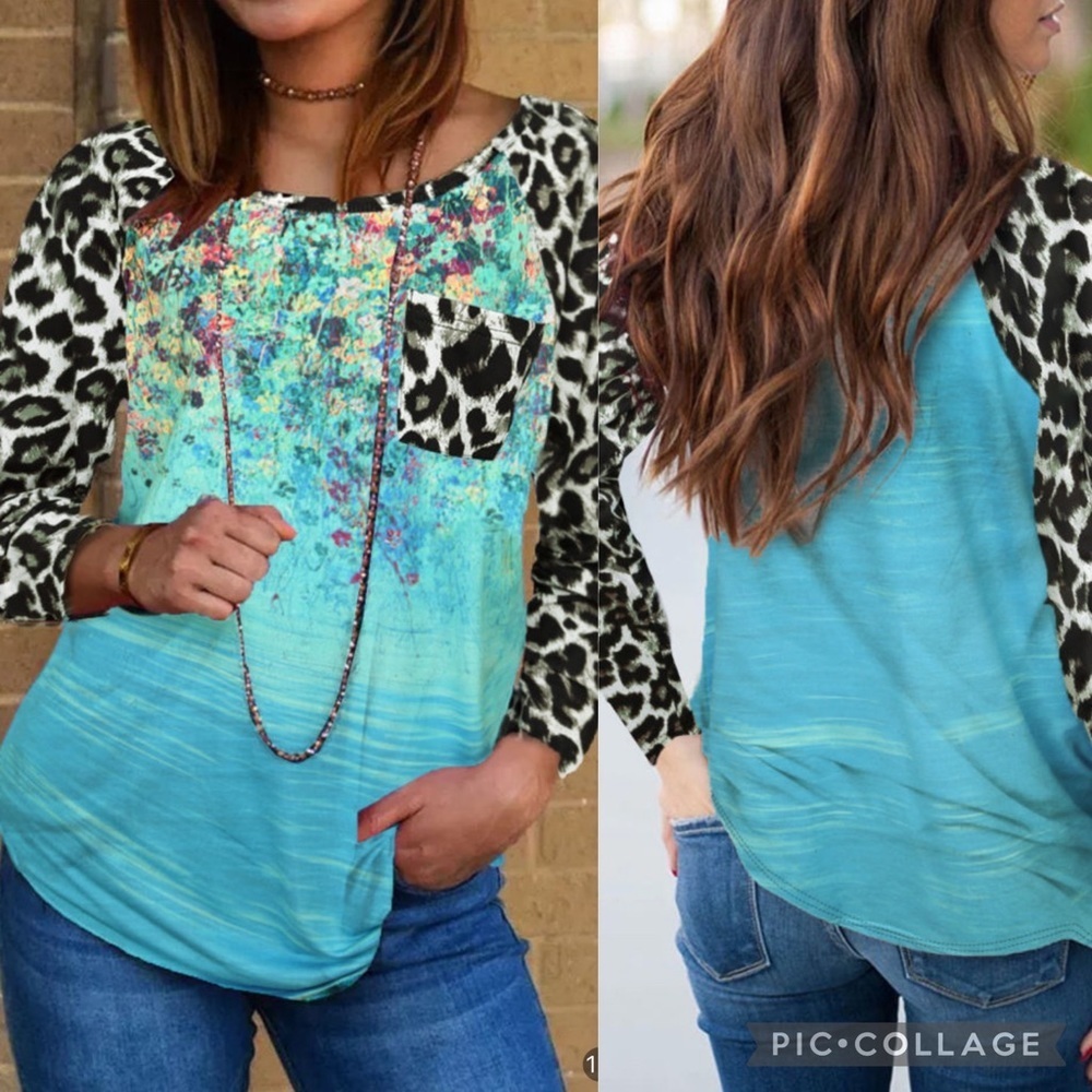 LEOPARD Tie-dye Splicing Long Sleeve Top